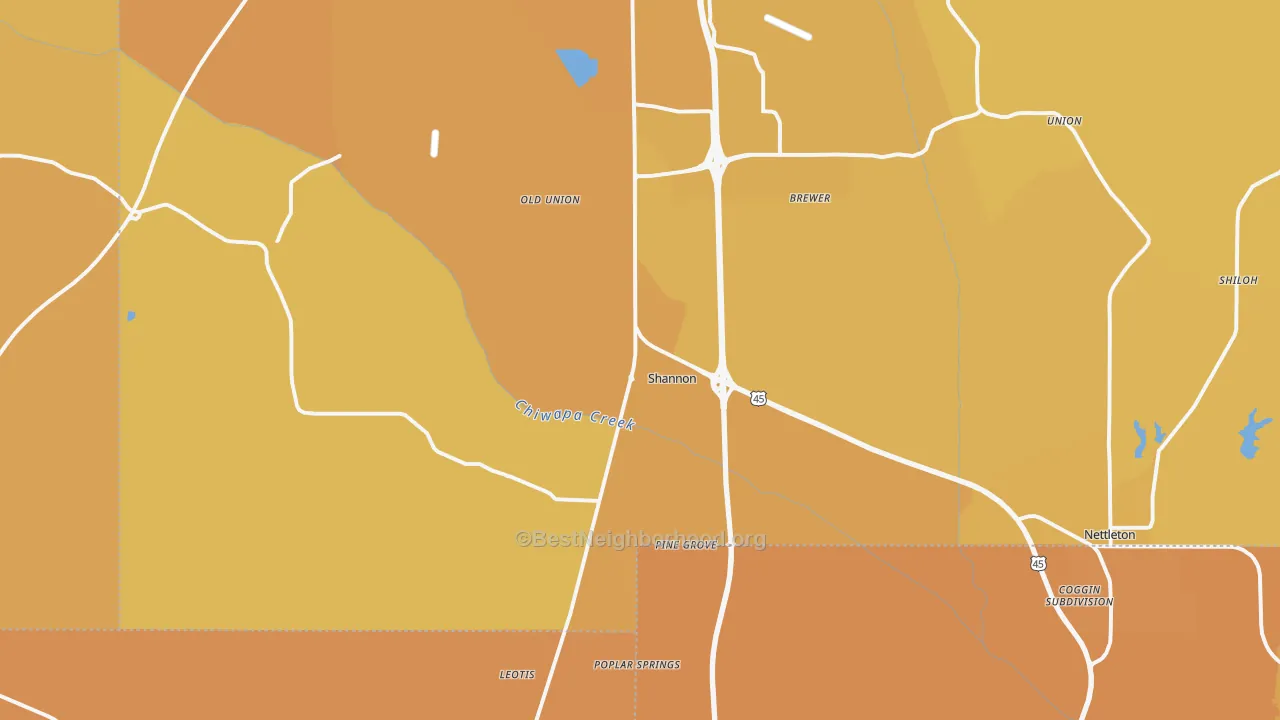 Map of the best neighborhoods in the Shannon area, with better matches in green and worse matches in red