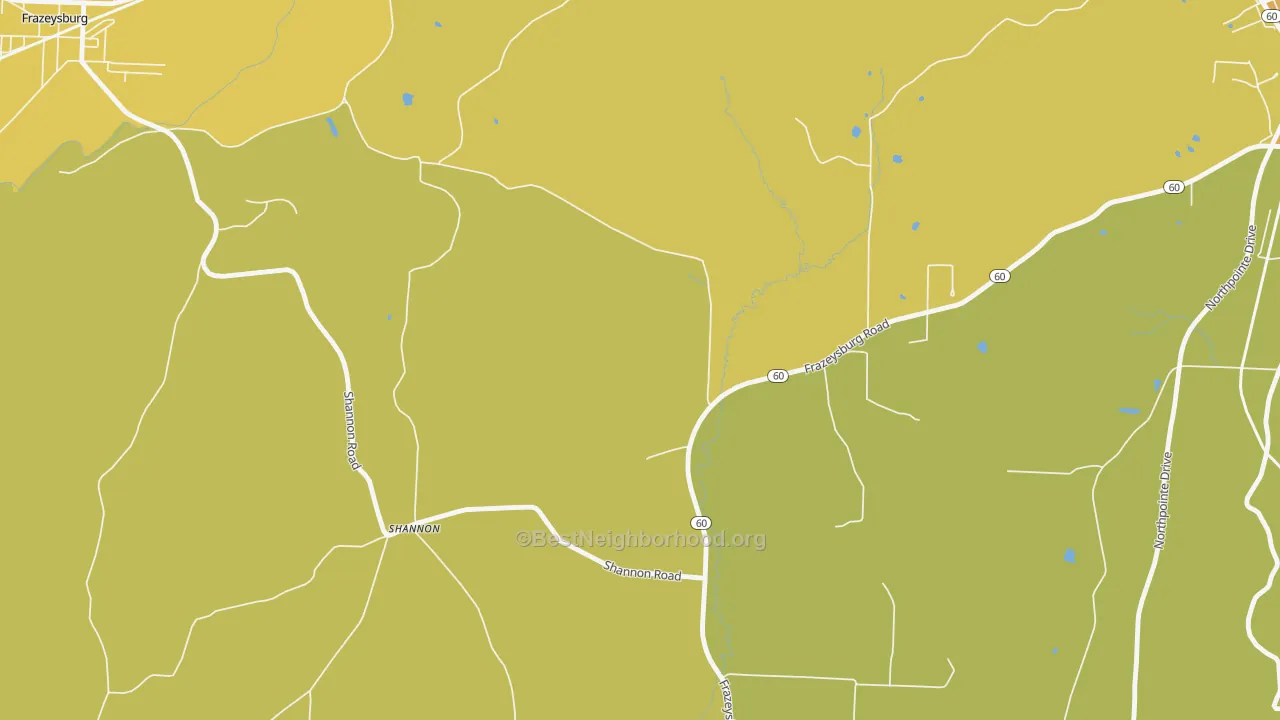 Map of the best neighborhoods in the Shannon area, with better matches in green and worse matches in red