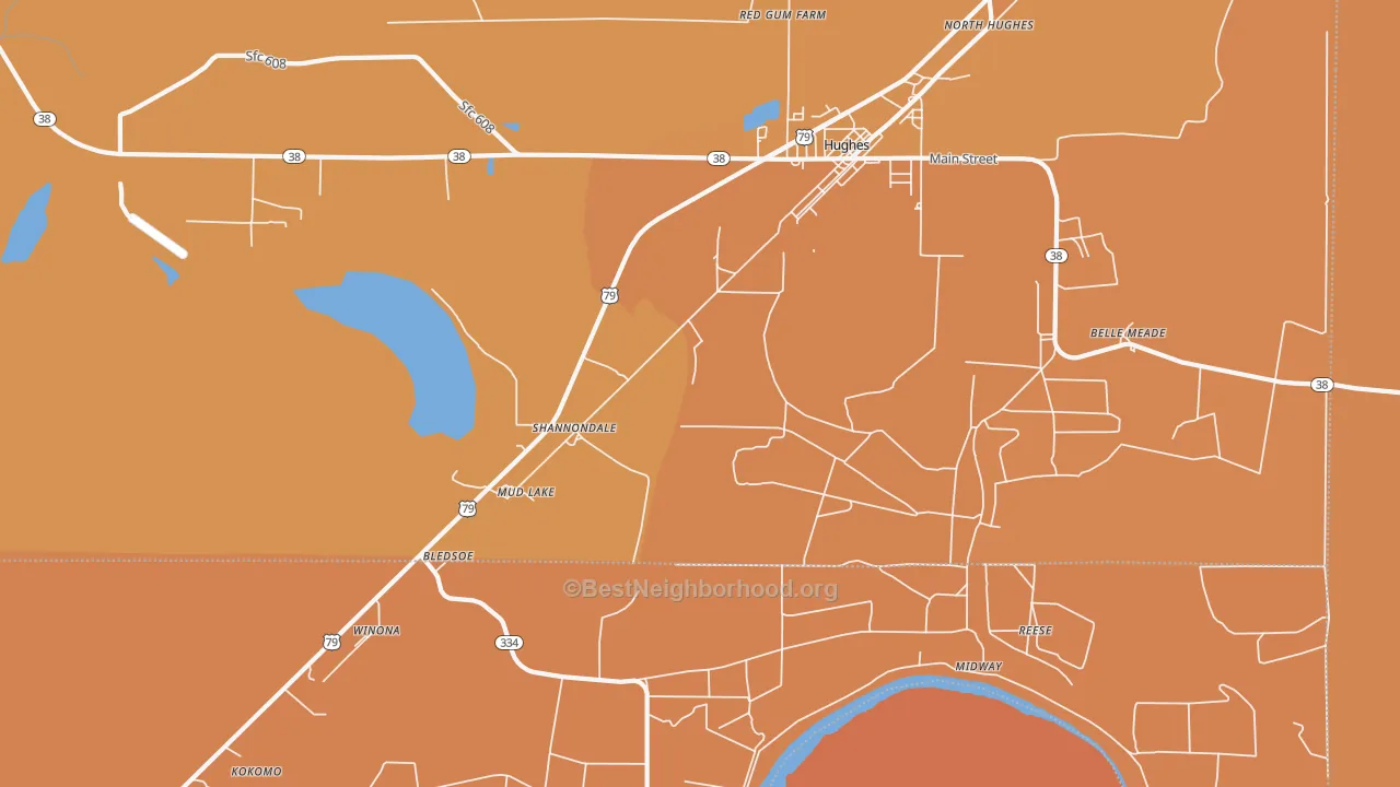 Map of the best neighborhoods in the Shannondale area, with better matches in green and worse matches in red