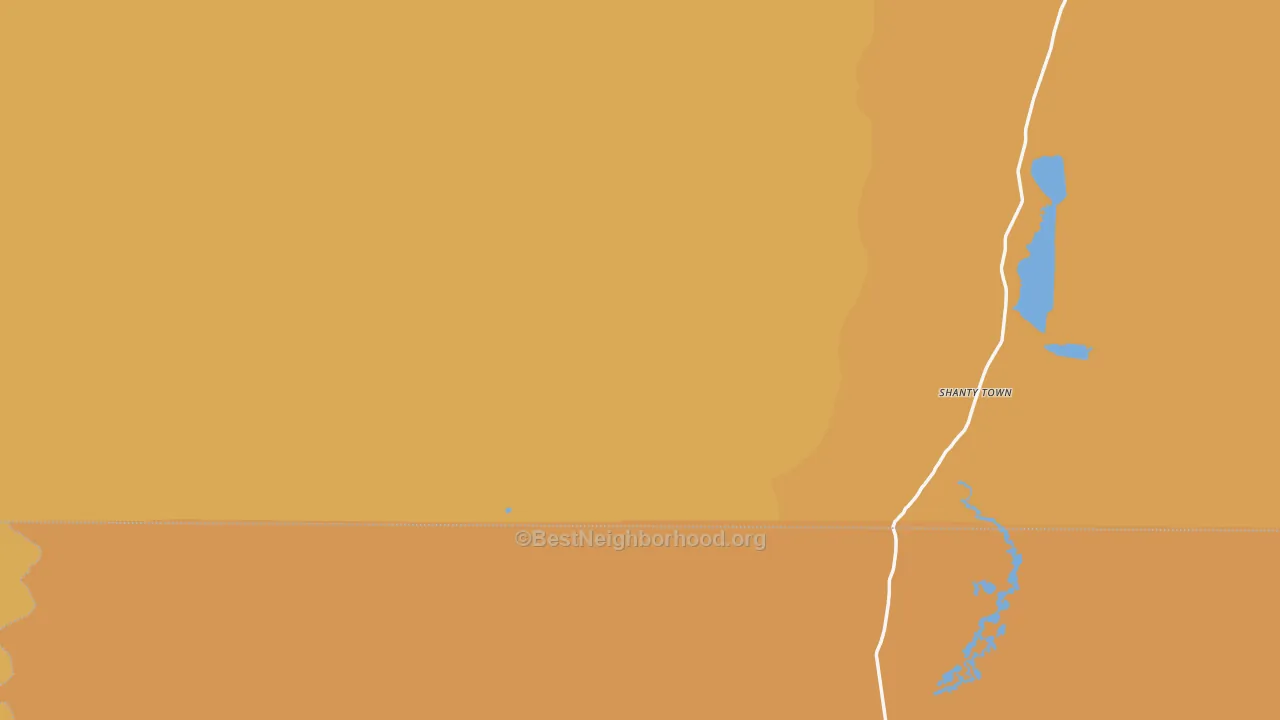 Map of the best neighborhoods in the Shanty Town area, with better matches in green and worse matches in red