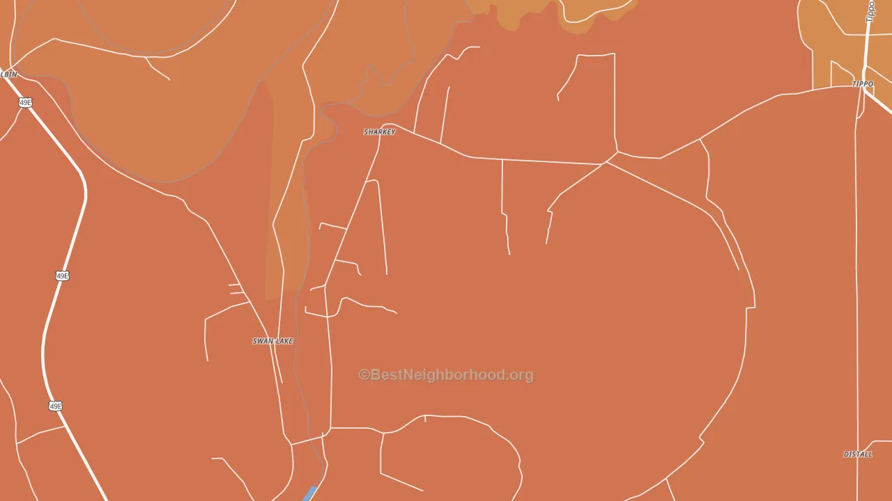 Map of the best neighborhoods in the Sharkey area, with better matches in green and worse matches in red
