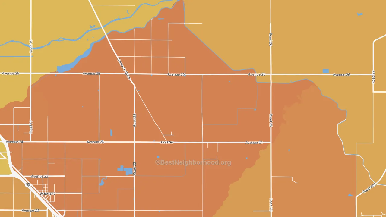 Map of the best neighborhoods in the Sharon area, with better matches in green and worse matches in red