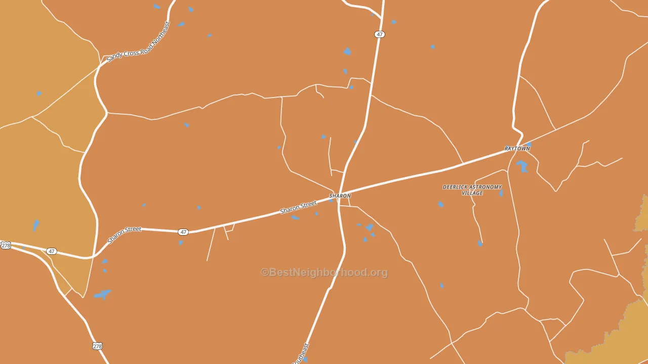 Map of the best neighborhoods in the Sharon area, with better matches in green and worse matches in red