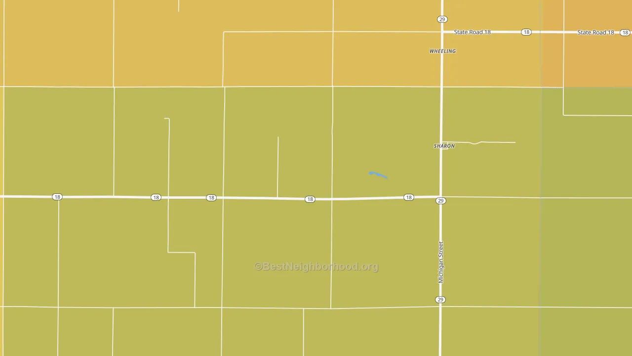 Map of the best neighborhoods in the Sharon area, with better matches in green and worse matches in red