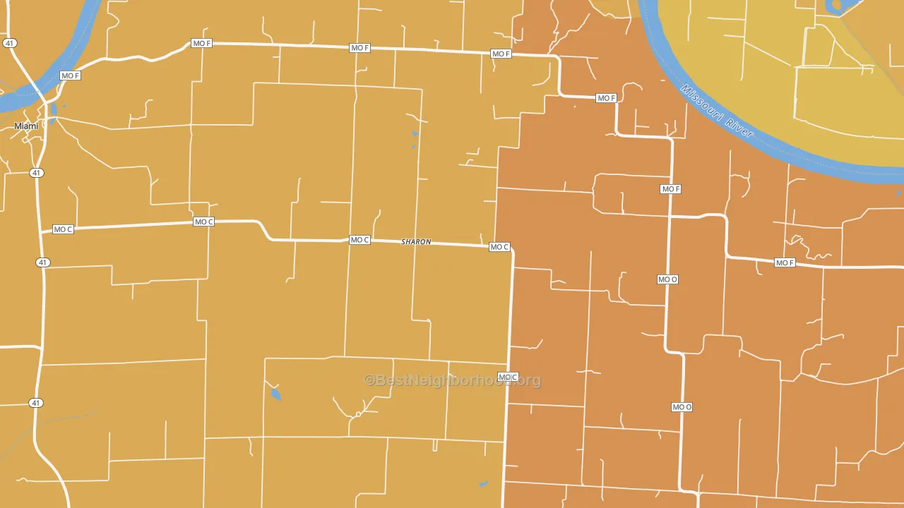 Map of the best neighborhoods in the Sharon area, with better matches in green and worse matches in red