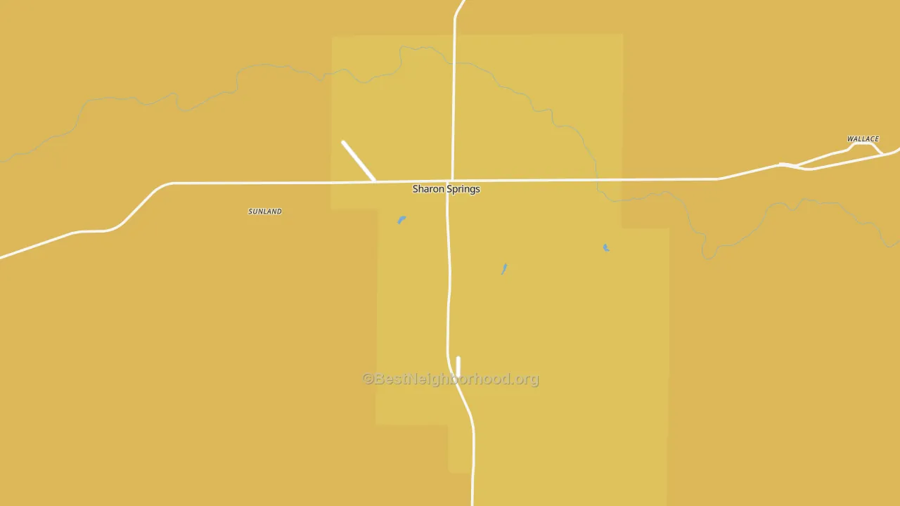 Map of the best neighborhoods in the Sharon Springs area, with better matches in green and worse matches in red