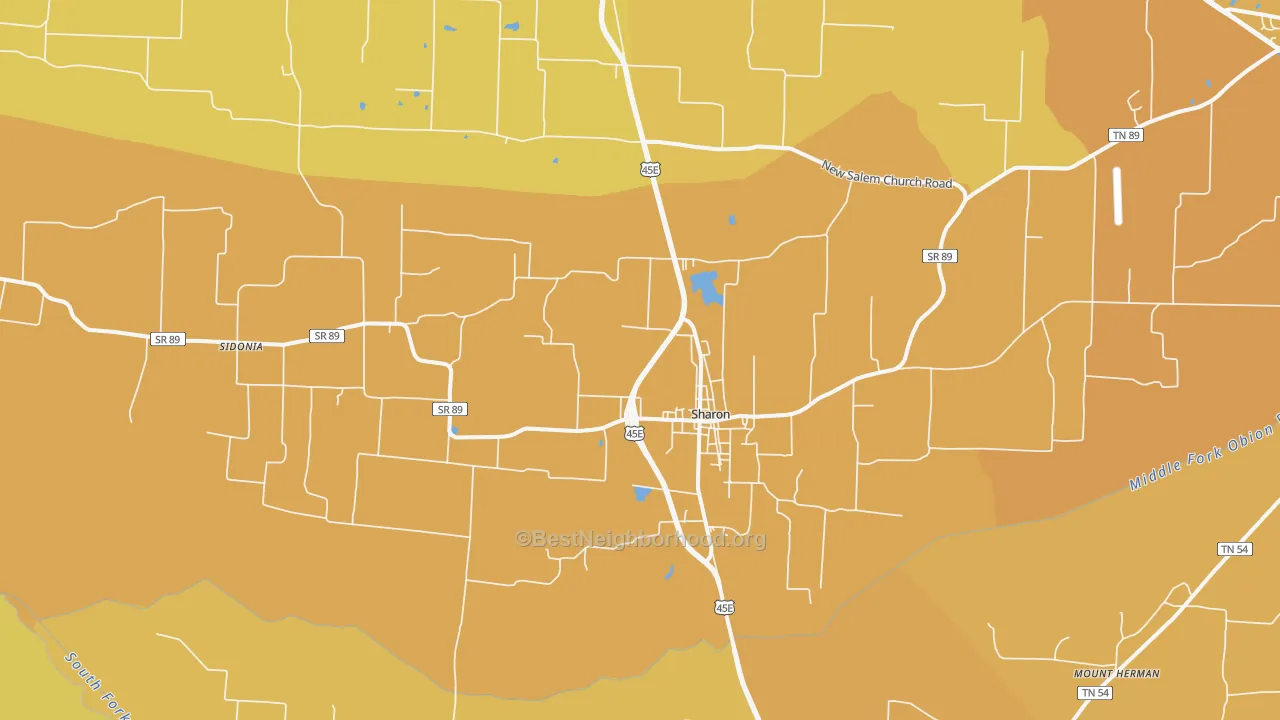 Map of the best neighborhoods in the Sharon area, with better matches in green and worse matches in red
