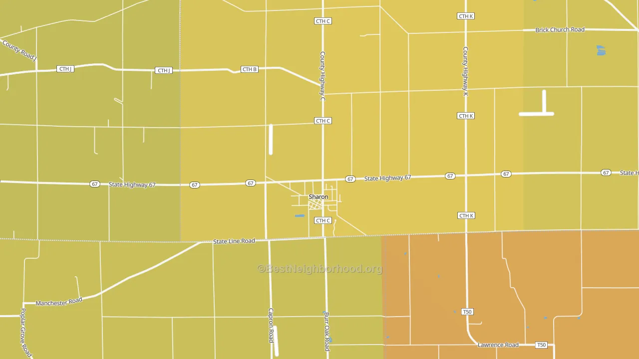 Map of the best neighborhoods in the Sharon area, with better matches in green and worse matches in red
