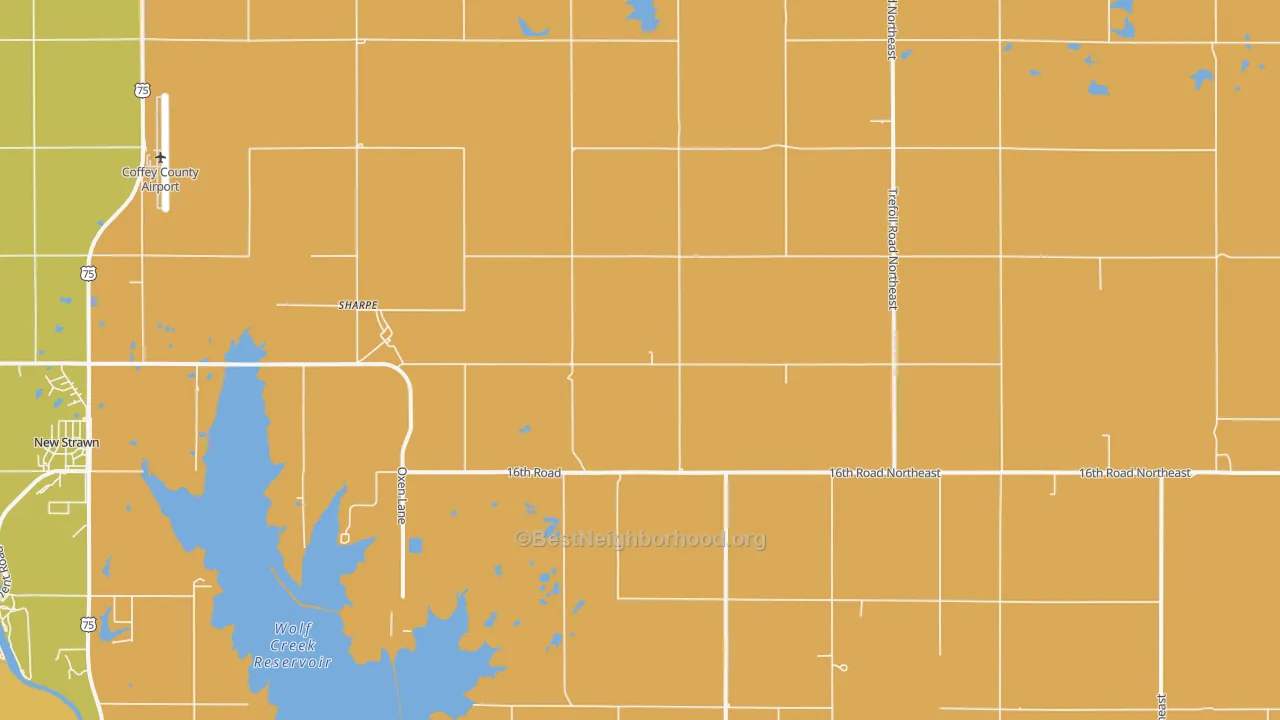 Map of the best neighborhoods in the Sharpe area, with better matches in green and worse matches in red