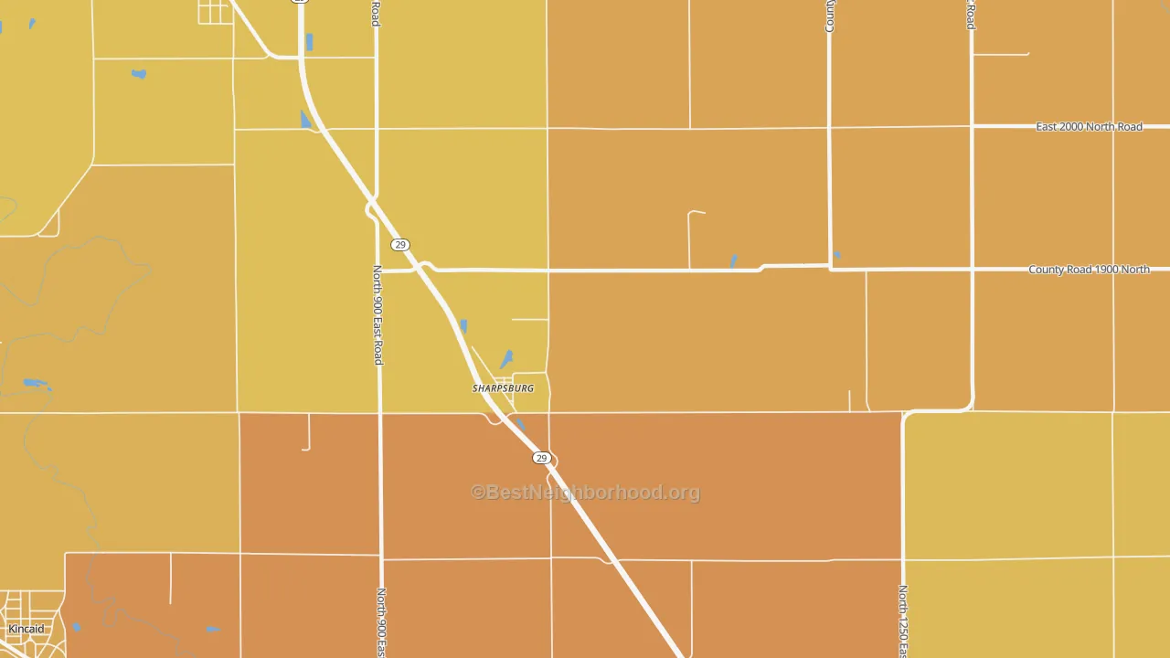 Map of the best neighborhoods in the Sharpsburg area, with better matches in green and worse matches in red