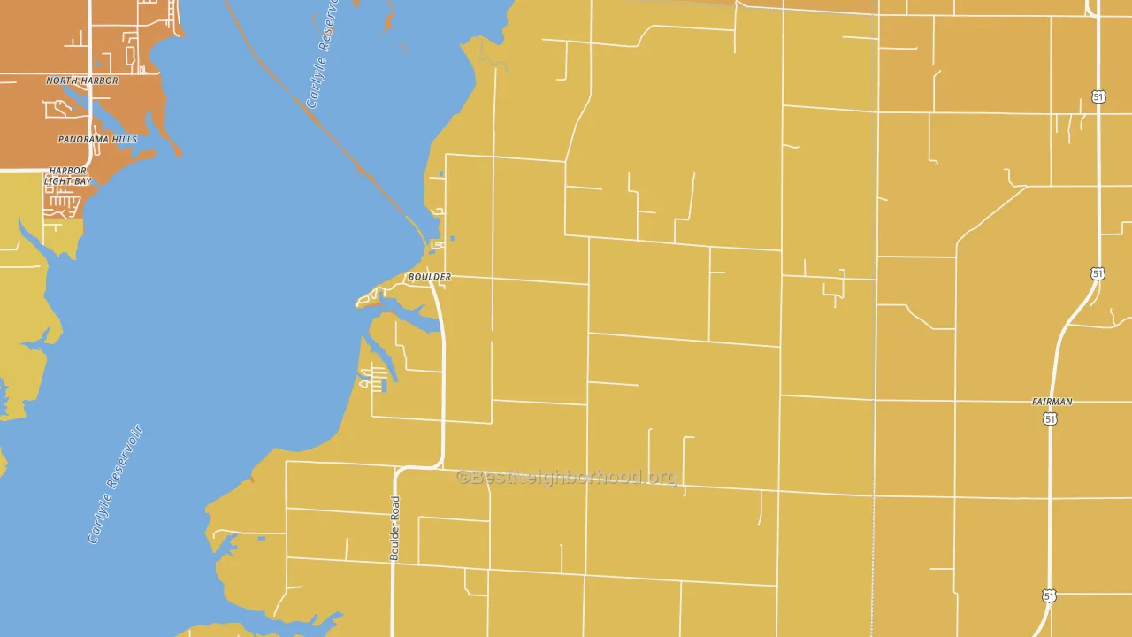 Map of the best neighborhoods in the Shattuc area, with better matches in green and worse matches in red