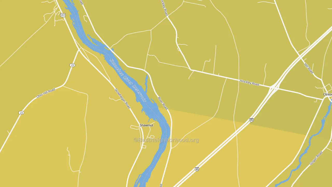 Map of the best neighborhoods in the Shawmut area, with better matches in green and worse matches in red