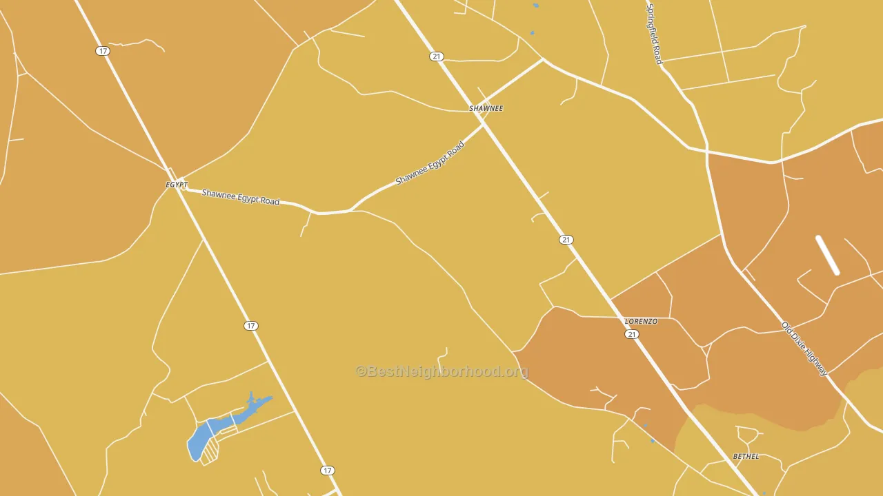 Map of the best neighborhoods in the Shawnee area, with better matches in green and worse matches in red