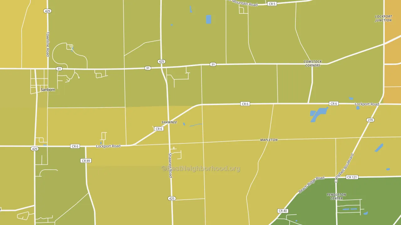 Map of the best neighborhoods in the Shawnee area, with better matches in green and worse matches in red