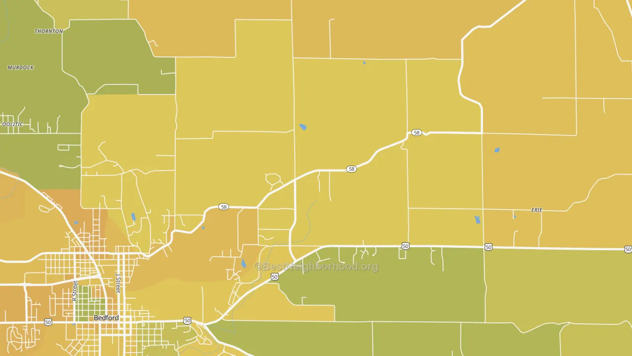 Map of the best neighborhoods in the Shawswick area, with better matches in green and worse matches in red