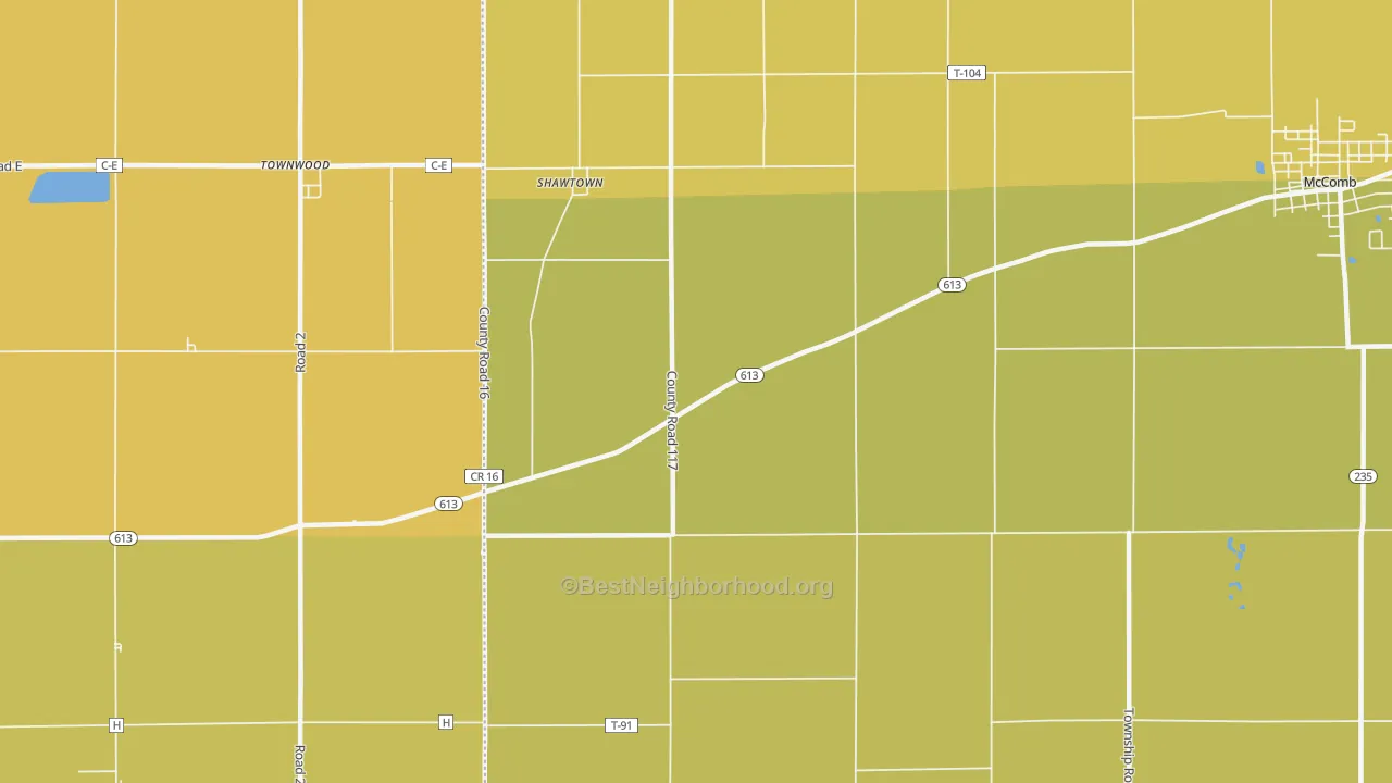 Map of the best neighborhoods in the Shawtown area, with better matches in green and worse matches in red