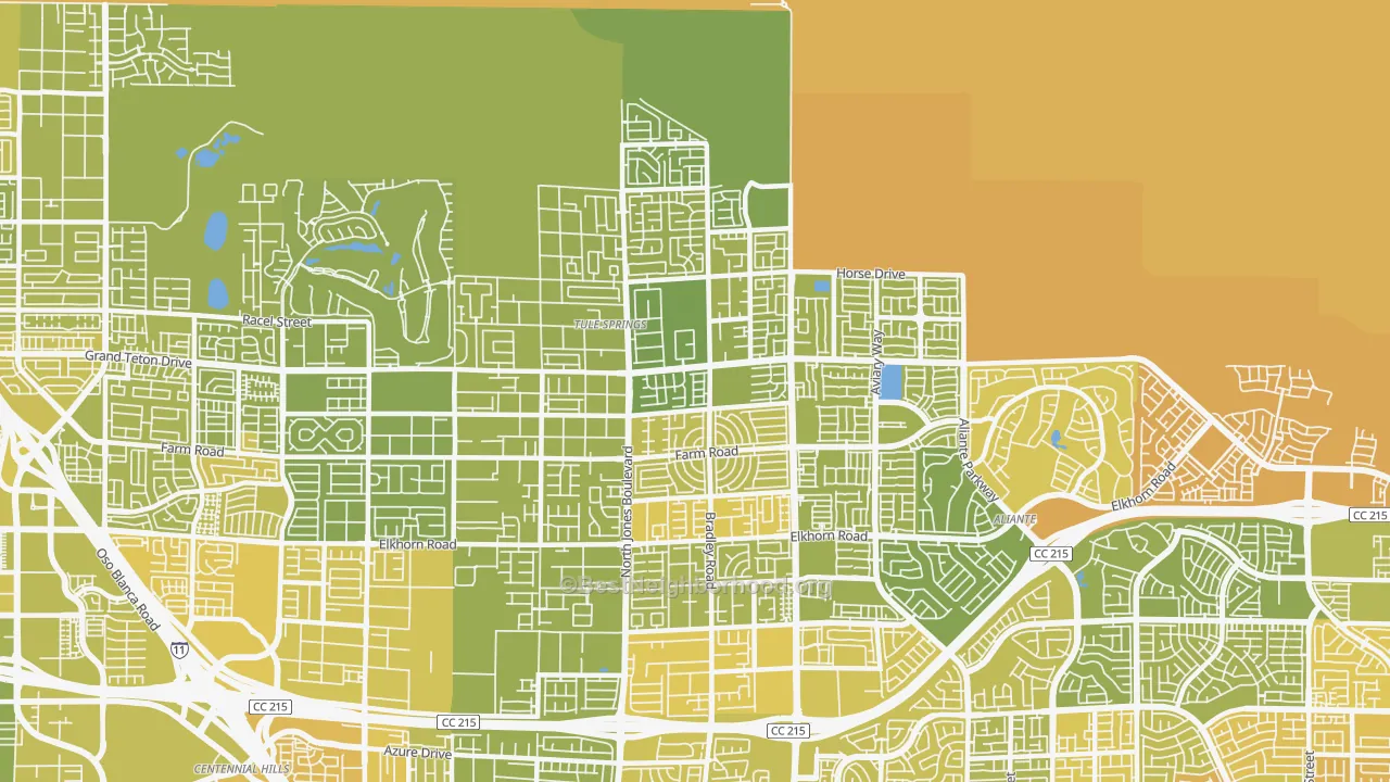 Map of the best neighborhoods in the Sheep Mountain, Las Vegas area, with better matches in green and worse matches in red