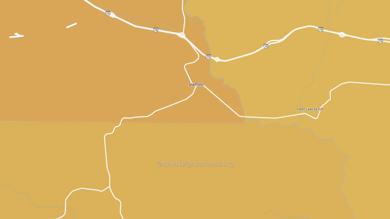 Map of the best neighborhoods in the Sheffield area, with better matches in green and worse matches in red