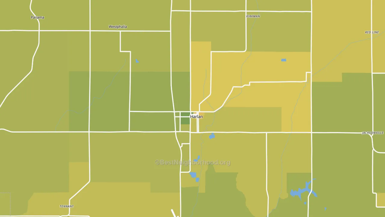 Map of the best neighborhoods in the Shelby County area, with better matches in green and worse matches in red