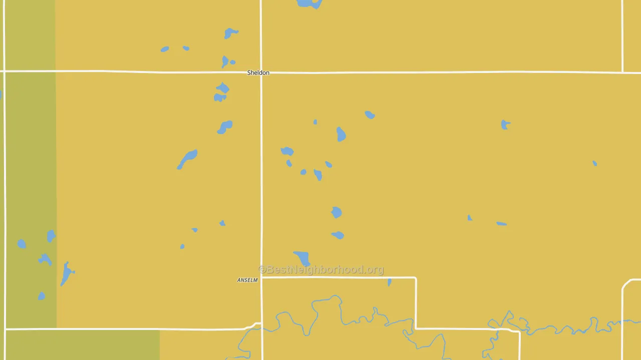 Map of the best neighborhoods in the Sheldon area, with better matches in green and worse matches in red
