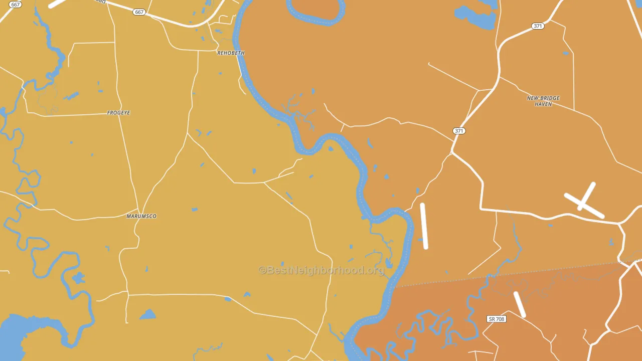 Map of the best neighborhoods in the Shelltown area, with better matches in green and worse matches in red