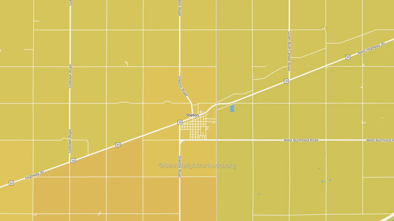 Map of the best neighborhoods in the Shelton area, with better matches in green and worse matches in red