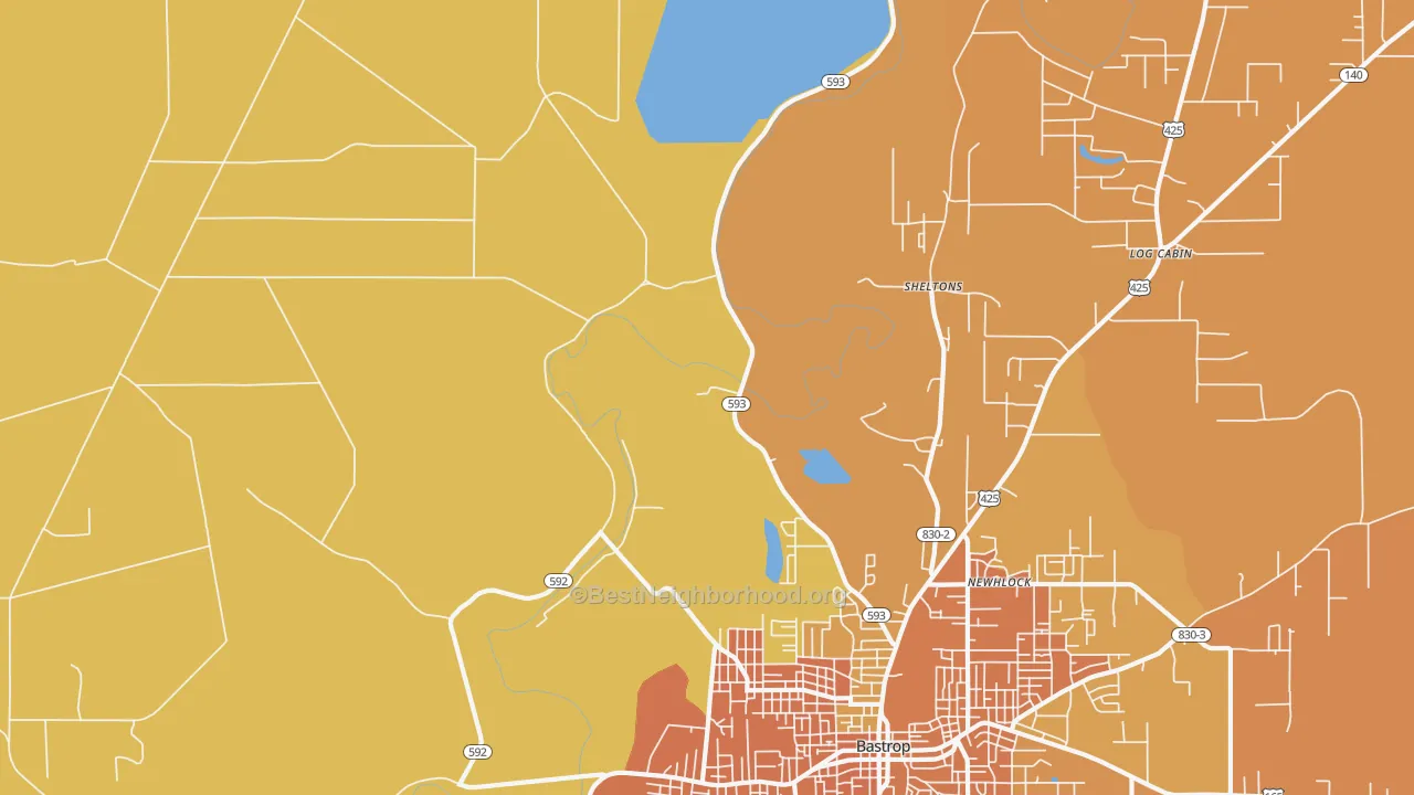 Map of the best neighborhoods in the Sheltons area, with better matches in green and worse matches in red
