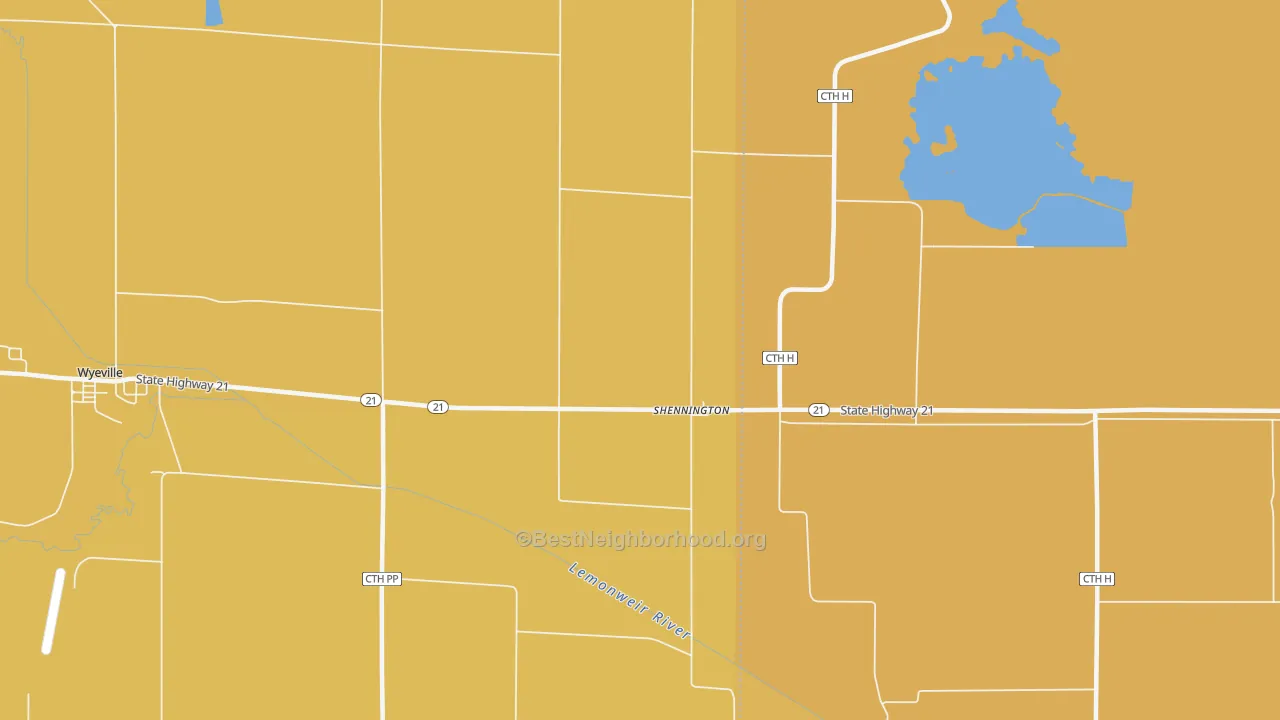 Map of the best neighborhoods in the Shennington area, with better matches in green and worse matches in red