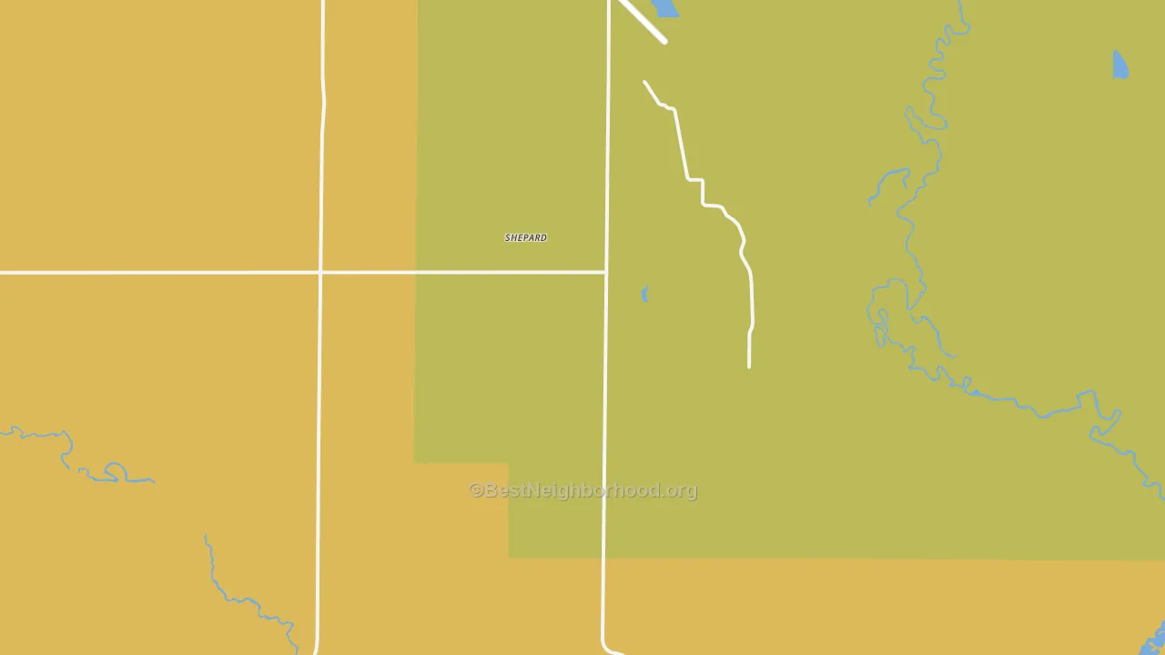 Map of the best neighborhoods in the Shepard area, with better matches in green and worse matches in red