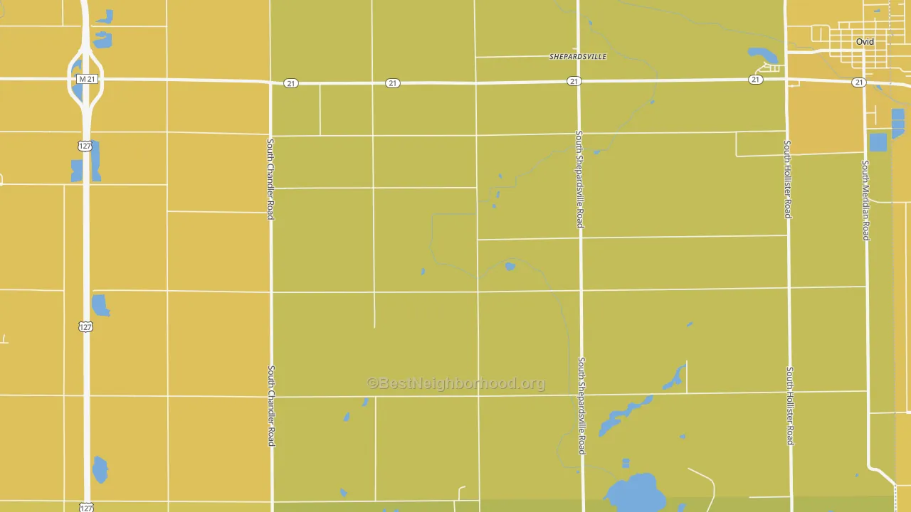 Map of the best neighborhoods in the Shepardsville area, with better matches in green and worse matches in red