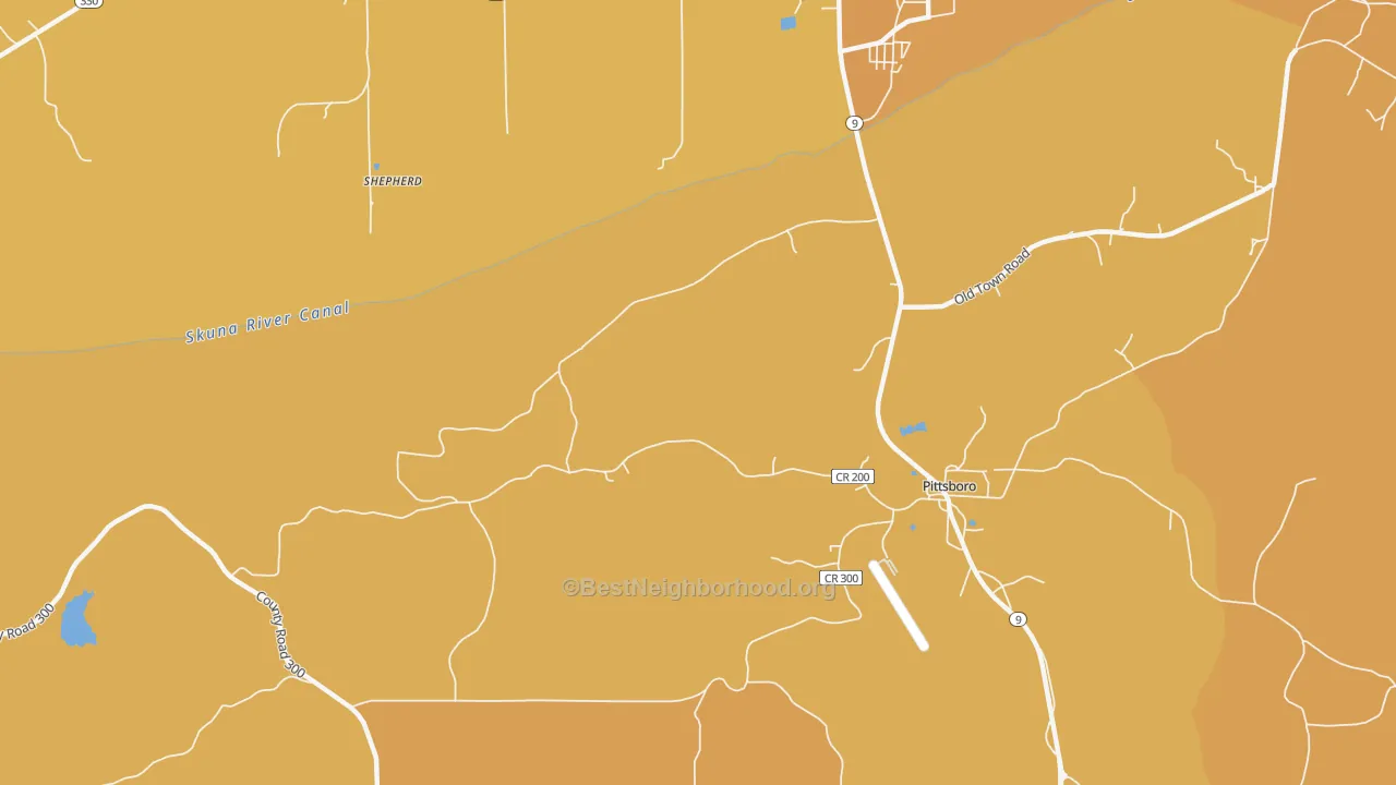 Map of the best neighborhoods in the Shepherd area, with better matches in green and worse matches in red