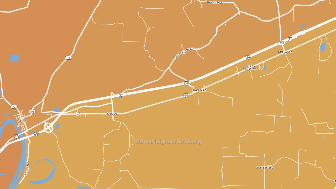 Map of the best neighborhoods in the Sheppard area, with better matches in green and worse matches in red