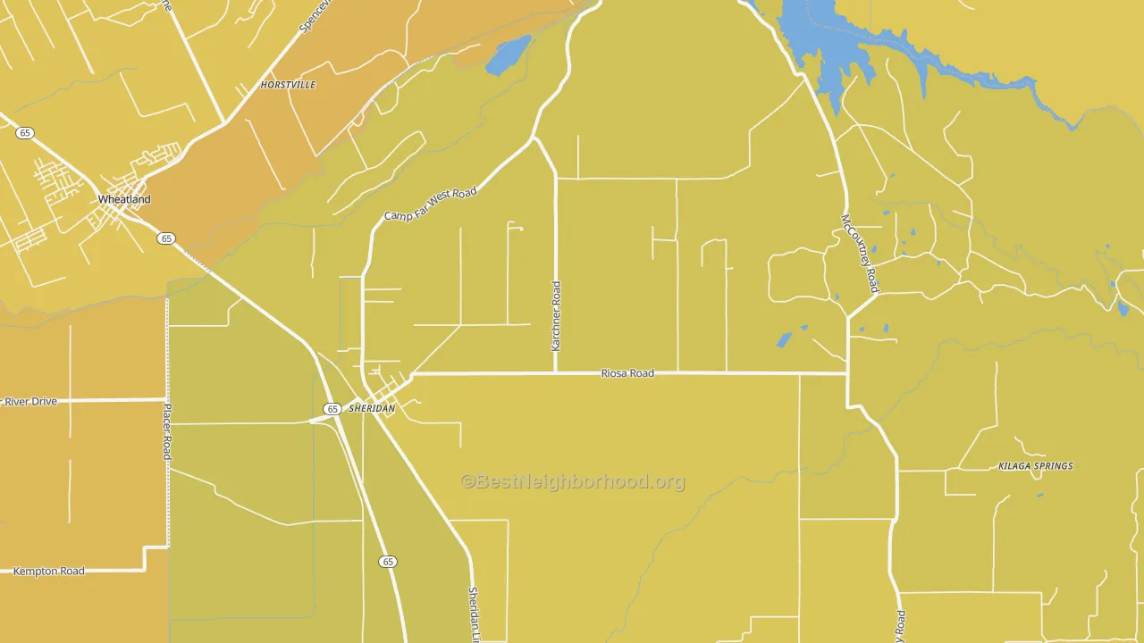 Map of the best neighborhoods in the Sheridan area, with better matches in green and worse matches in red