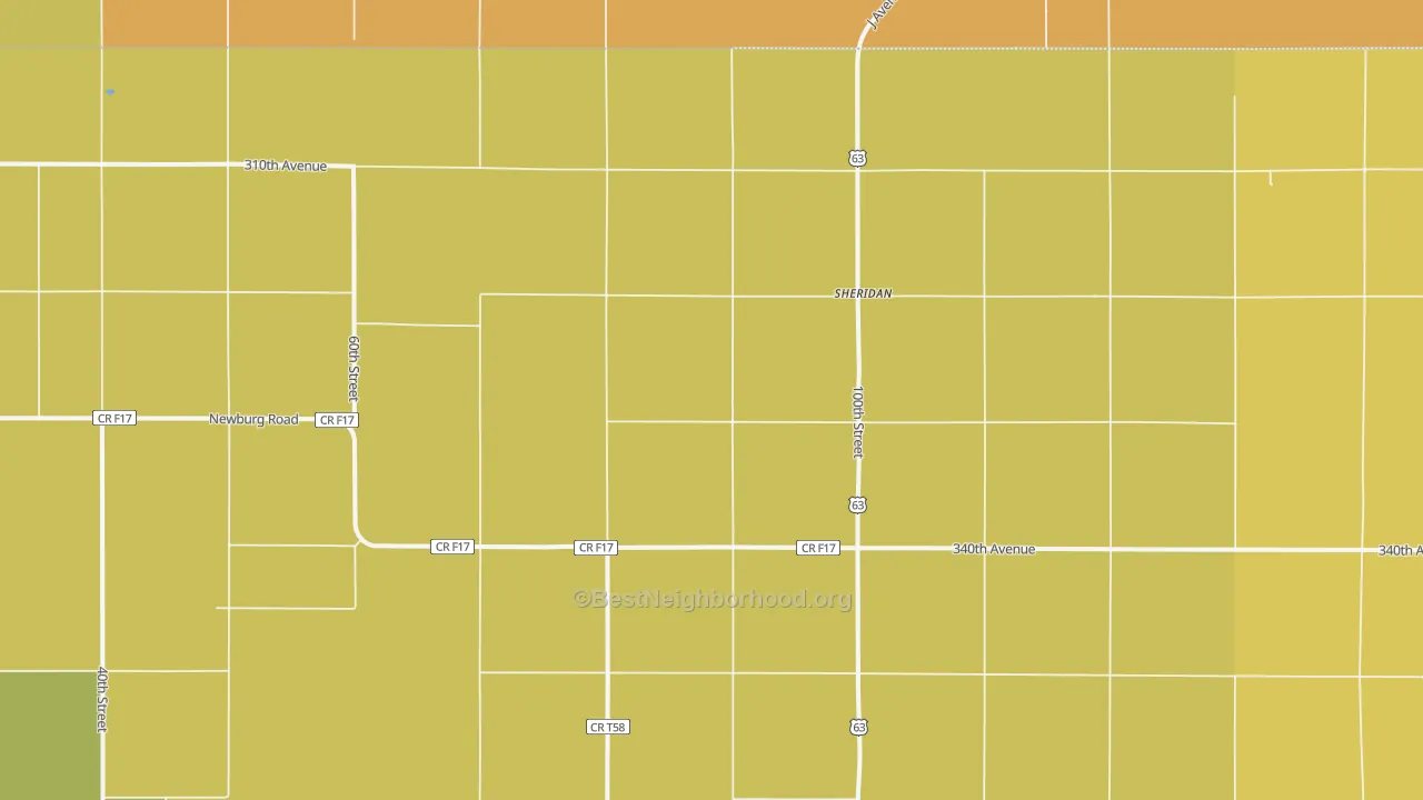 Map of the best neighborhoods in the Sheridan area, with better matches in green and worse matches in red