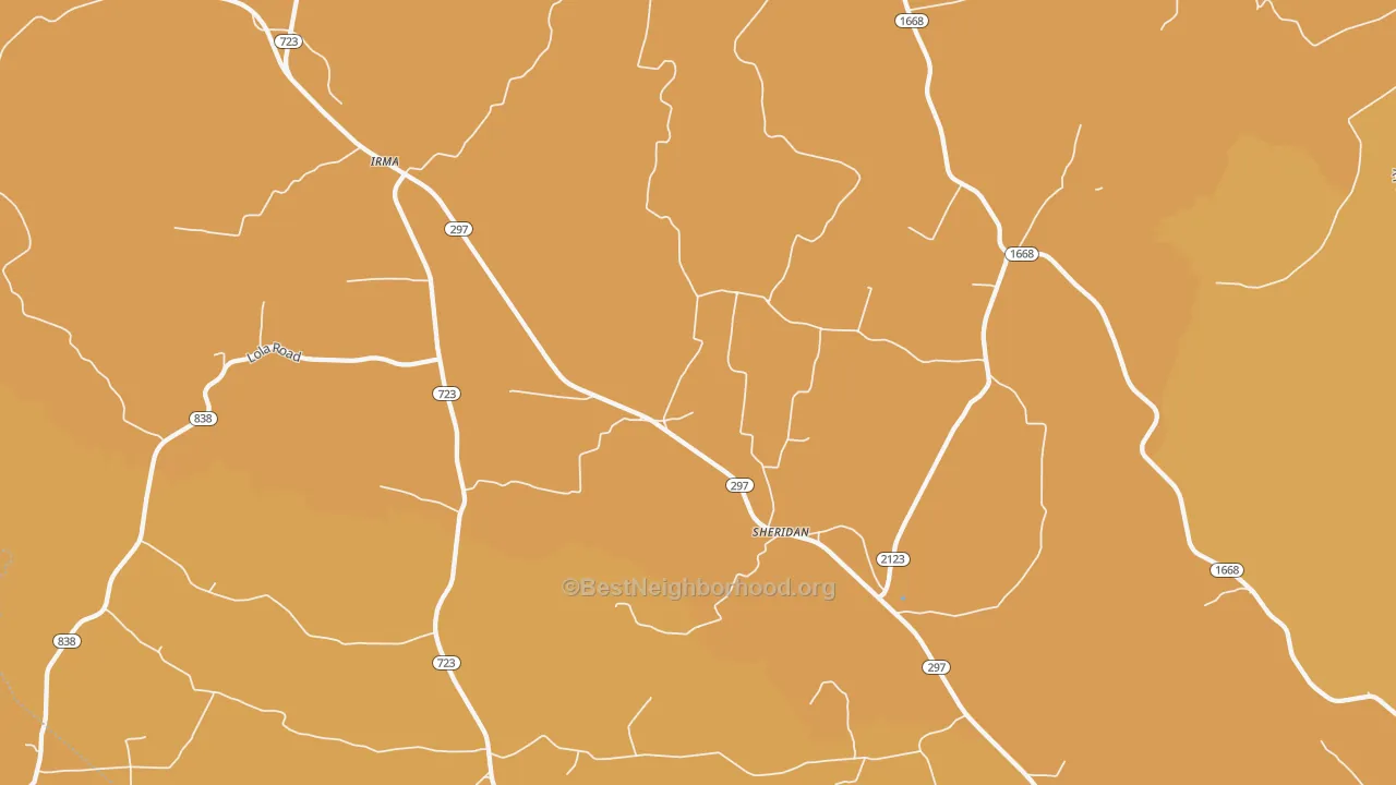 Map of the best neighborhoods in the Sheridan area, with better matches in green and worse matches in red