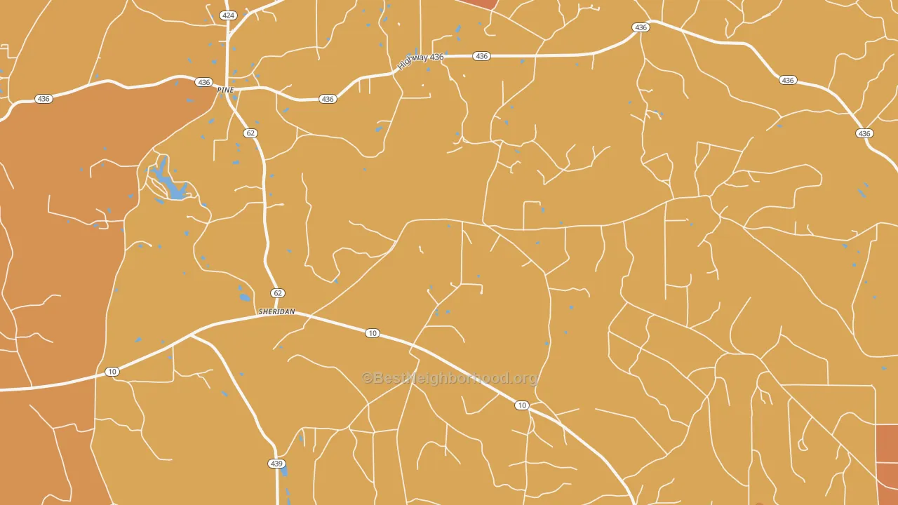 Map of the best neighborhoods in the Sheridan area, with better matches in green and worse matches in red