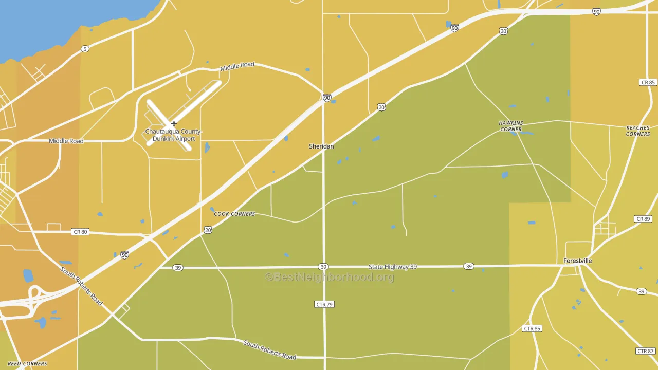 Map of the best neighborhoods in the Sheridan area, with better matches in green and worse matches in red