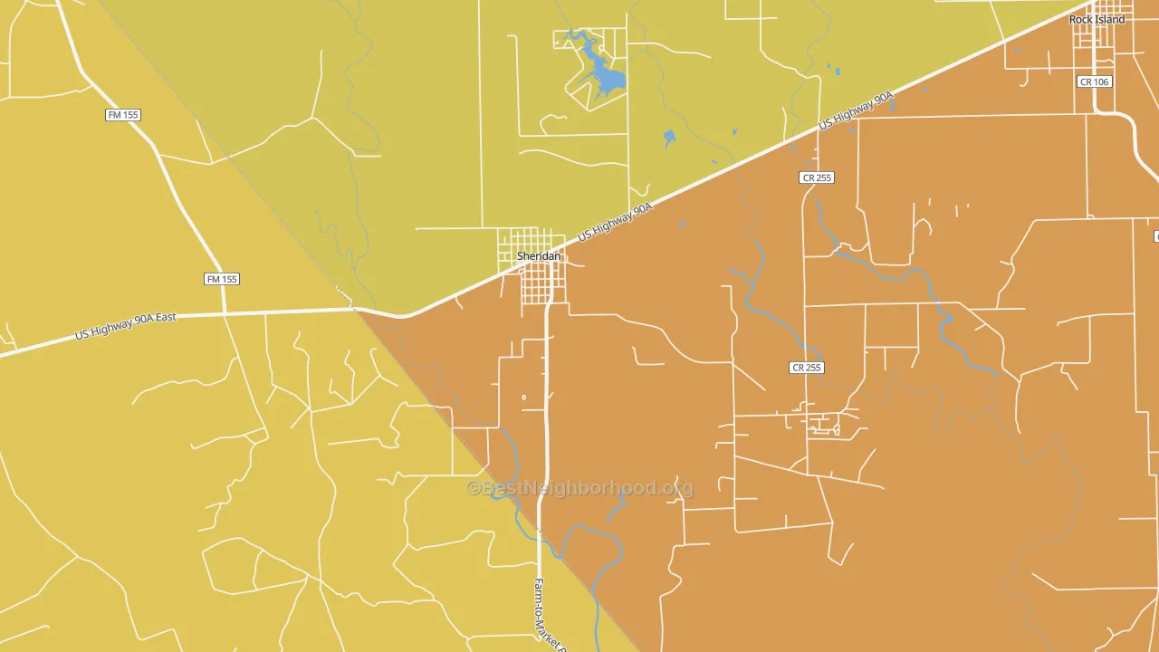 Map of the best neighborhoods in the Sheridan area, with better matches in green and worse matches in red