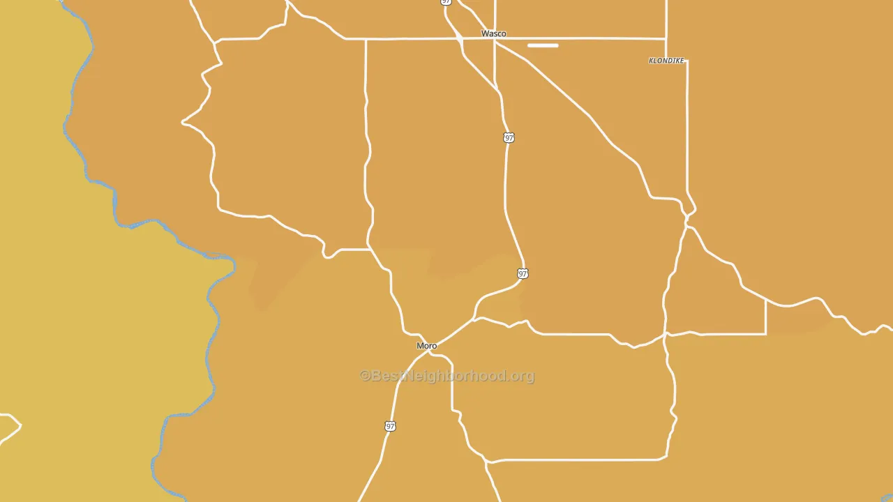 Map of the best neighborhoods in the Sherman County area, with better matches in green and worse matches in red