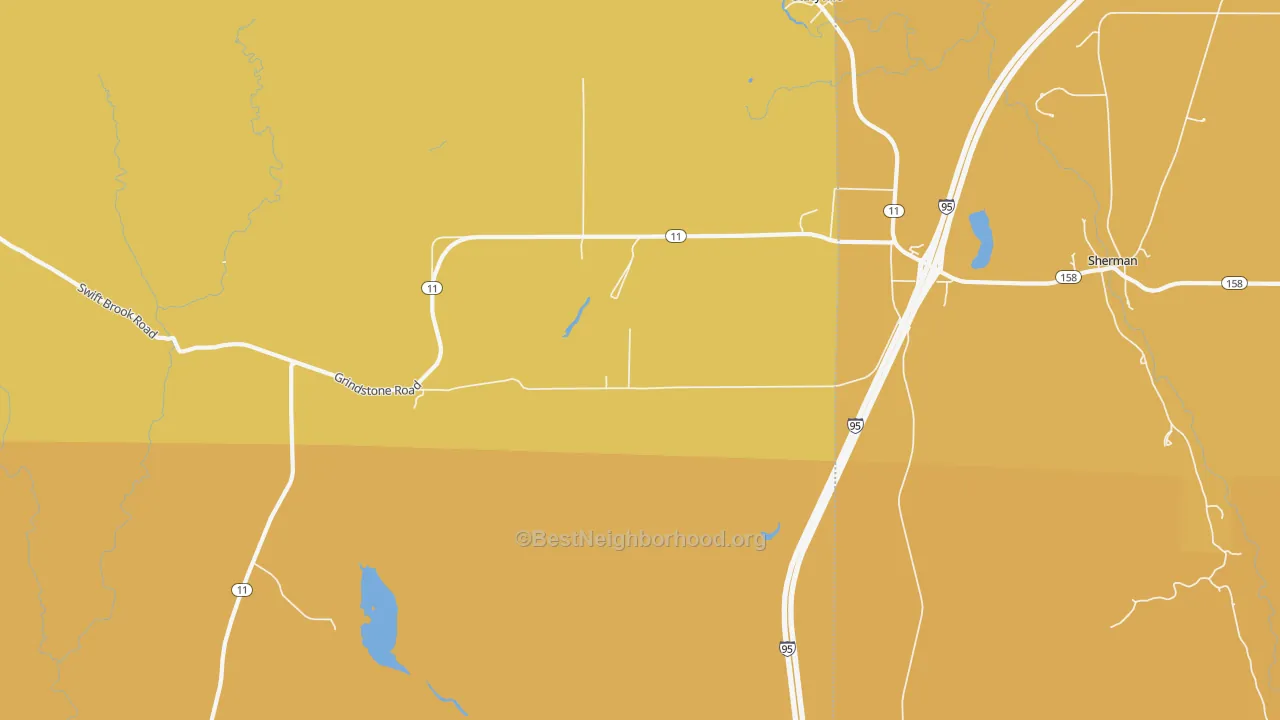 Map of the best neighborhoods in the Sherman area, with better matches in green and worse matches in red