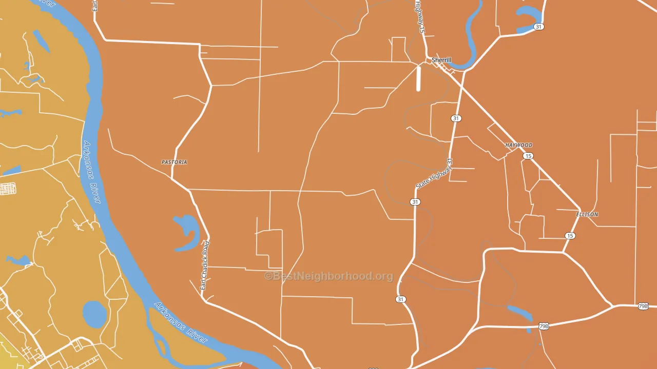 Map of the best neighborhoods in the Sherrill area, with better matches in green and worse matches in red