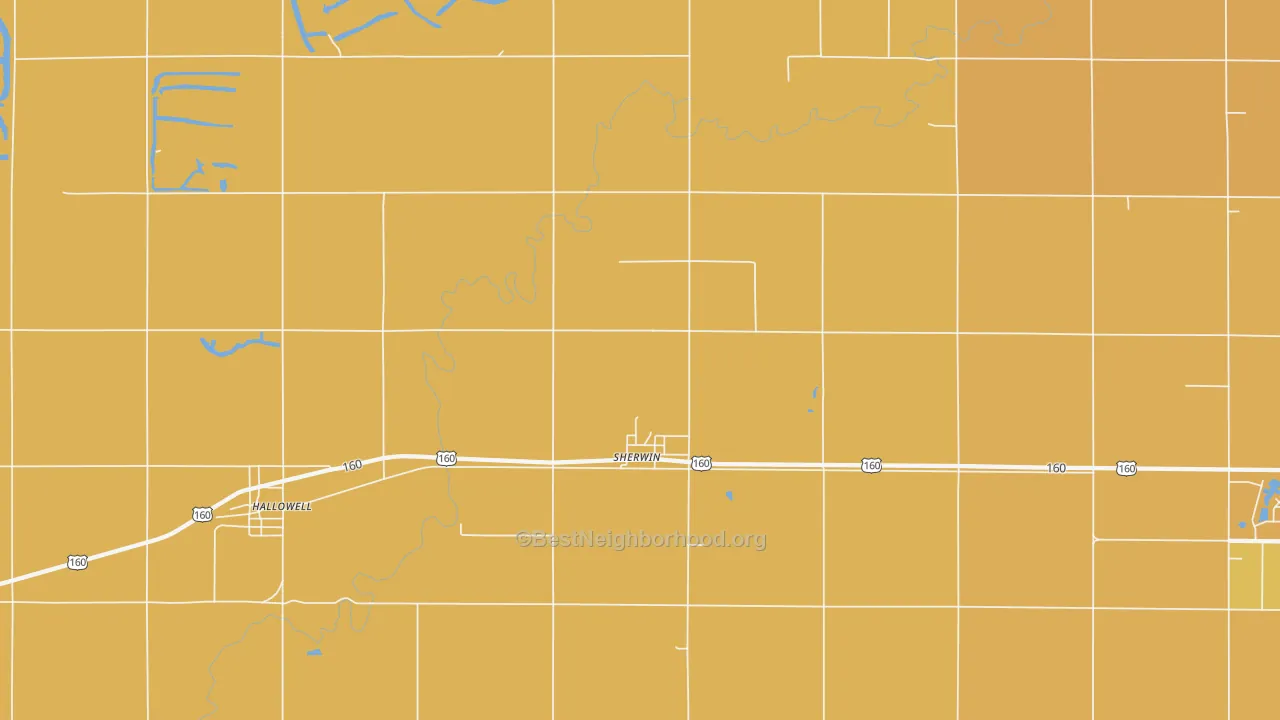 Map of the best neighborhoods in the Sherwin area, with better matches in green and worse matches in red