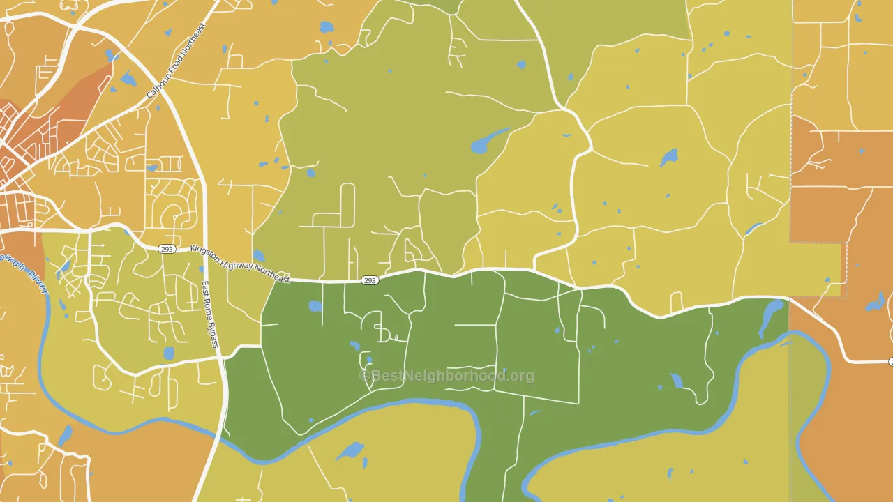Map of the best neighborhoods in the Sherwood Forest area, with better matches in green and worse matches in red