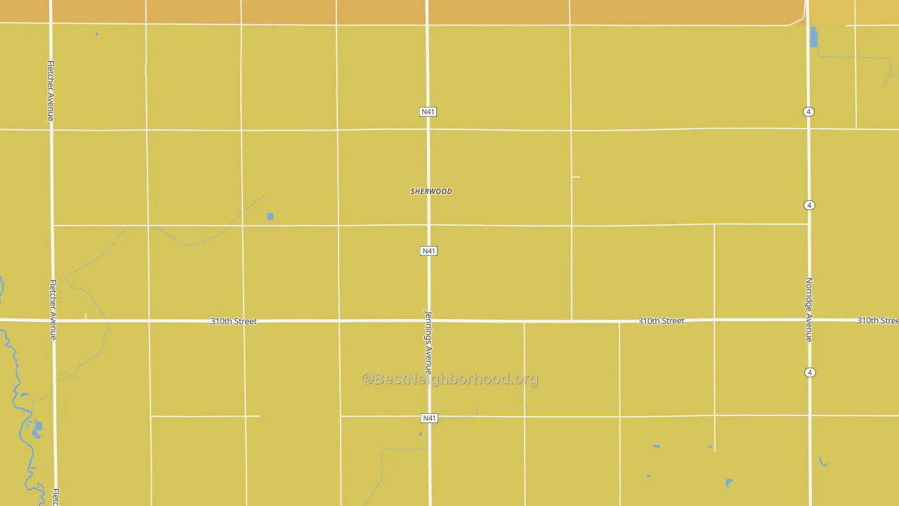 Map of the best neighborhoods in the Sherwood area, with better matches in green and worse matches in red