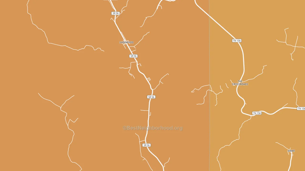 Map of the best neighborhoods in the Sherwood area, with better matches in green and worse matches in red