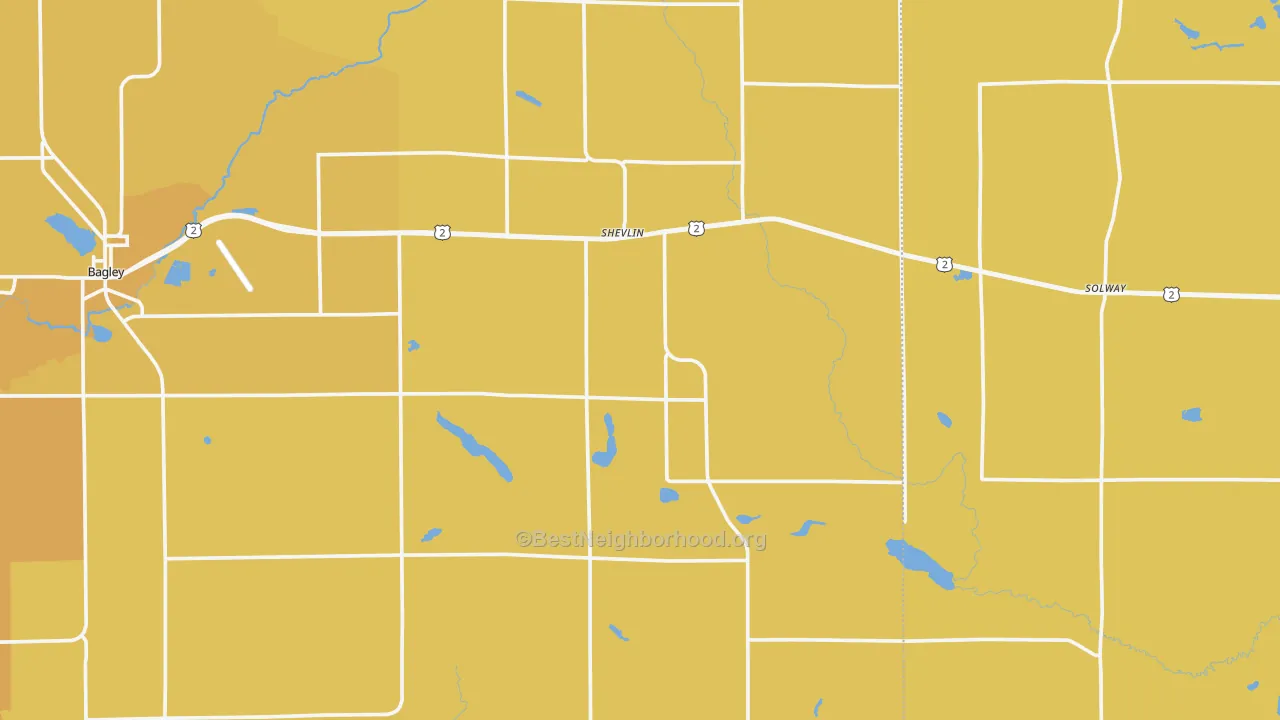 Map of the best neighborhoods in the Shevlin area, with better matches in green and worse matches in red