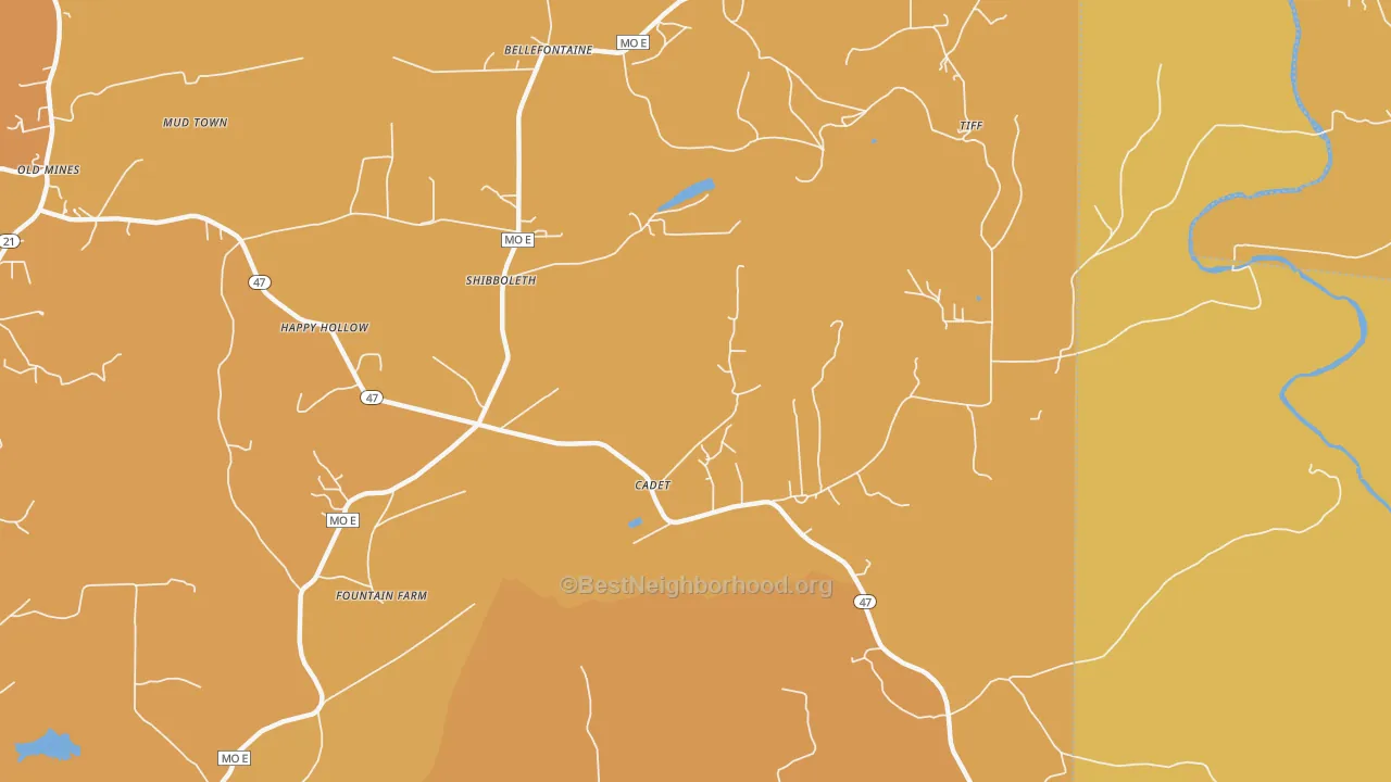 Map of the best neighborhoods in the Shibboleth area, with better matches in green and worse matches in red