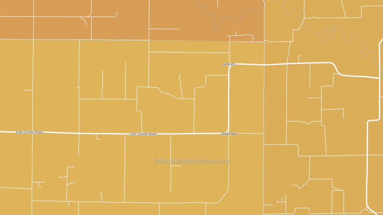 Map of the best neighborhoods in the Shields area, with better matches in green and worse matches in red