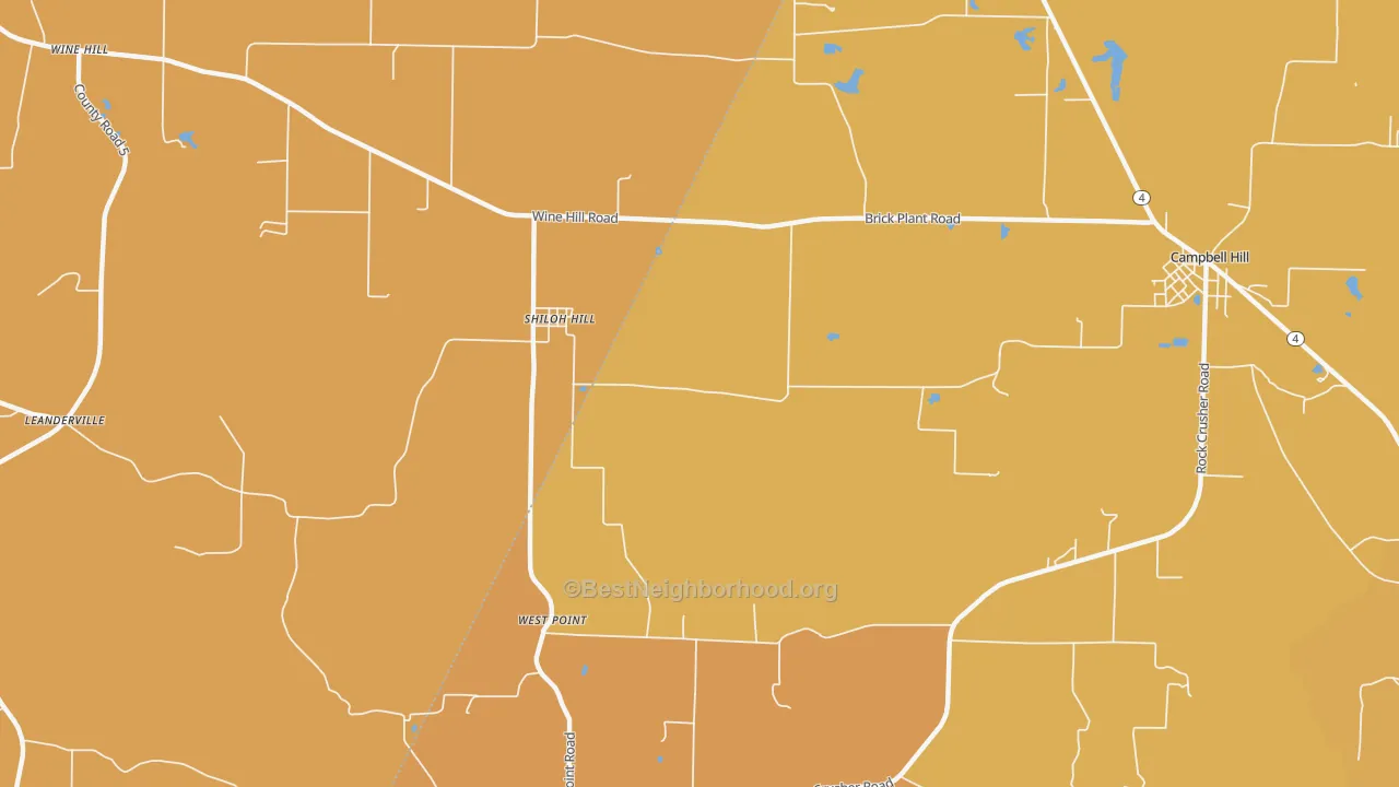 Map of the best neighborhoods in the Shiloh Hill area, with better matches in green and worse matches in red