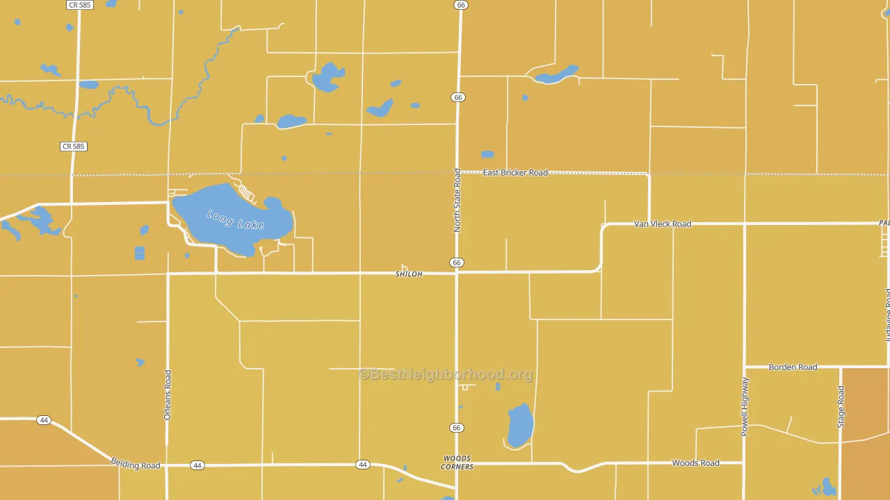 Map of the best neighborhoods in the Shiloh area, with better matches in green and worse matches in red